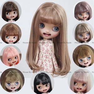 Blythe Doll Wig Long Rinka hair with bangs high temperature heat resistant fiber wig Doll Wig 9-10 inch wig BJD Wig