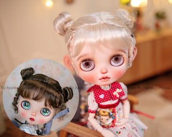 Blythe Wig Cut Double Bun Head Imitation Mohair Wig Doll Wig 9-10inch Wig Pullip Wig lovely Style Doll Wig BJD Wig qbaby wig