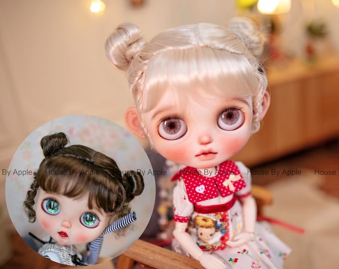 Blythe Wig Cut Double Bun Head Imitation Mohair Wig Doll Wig 9-10inch Wig Pullip Wig lovely Style Doll Wig BJD Wig qbaby wig