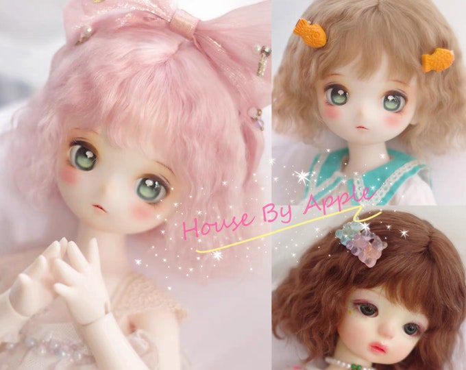 BJD Lovely Short Curly Double Braids Hair Carrot Mohair Wig for 1/3 SD 1/4 msd 1/6 YOSD 1/8 Lati Yellow Blythe Wig Qbaby Wig doll wig