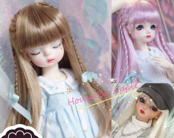 BJD Cute Long Rinka Two Braid hair Imitation Mohair Wig for  1/3 SD 1/4 msd 1/6 yosd imda3.0 1/8 lati yellow doll wig