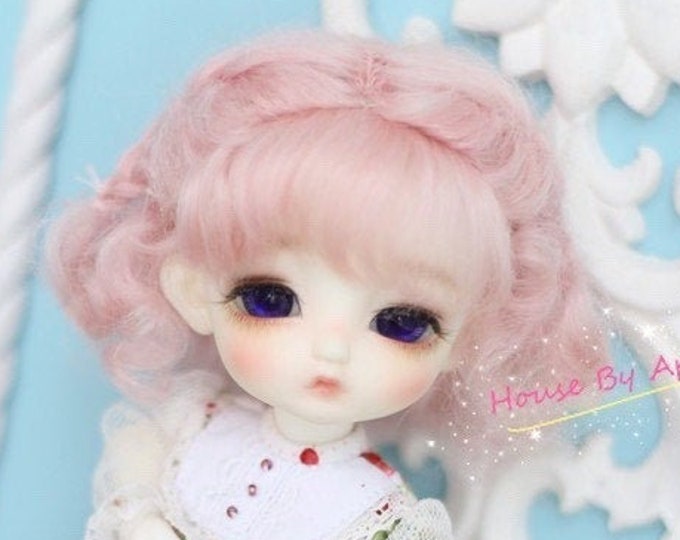 BJD Lovely Short Curly Double Braids Hair Pink Mohair Wig for  1/3 SD 1/4 msd 1/6 YOSD 1/8 Lati Yellow doll wig