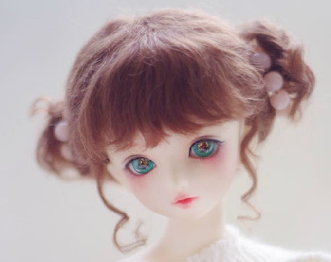 BJD Bridal Cute brown Odango Hair Mohair Wig for  1/3 SD 1/4 msd 1/6 yosd 1/8 lati yellow doll wig