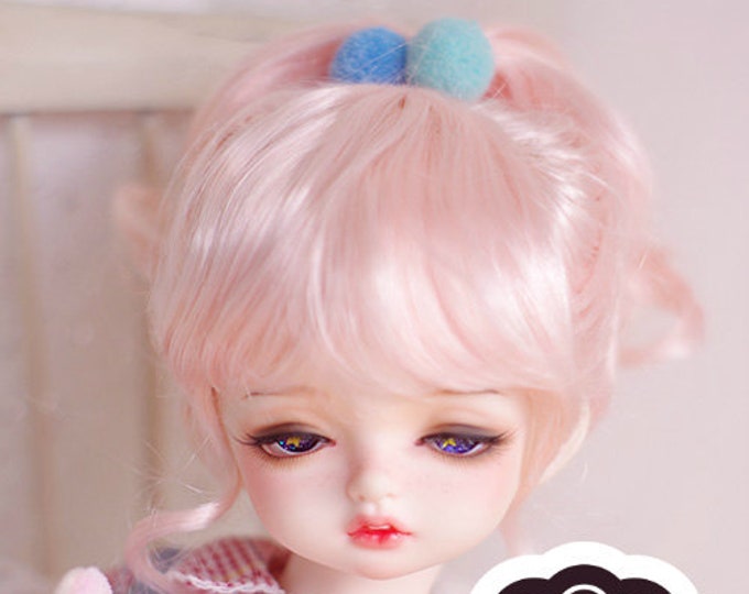 BJD Cute Pink Braids long curly hair Imitation Mohair Wig for  1/3 SD 1/4 msd 1/6 yosd 1/8 lati yellow doll wig