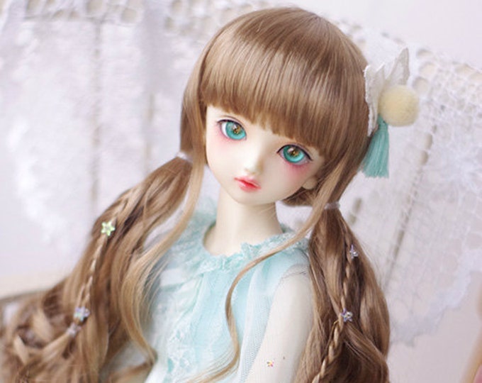 BJD Cute Brown long Pigtails hair Imitation Mohair Wig for  1/3 SD 1/4 msd 1/6 yosd imda3.0 1/8 lati yellow doll wig