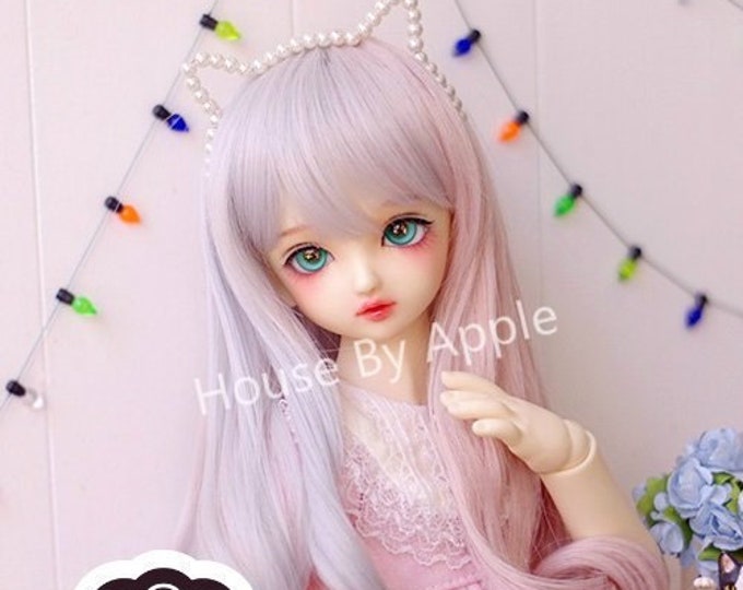 BJD Two-tone Cute Gray Pink Naturally Long Curls hair Wig high temperature heat resistant fiber wig for 1/3 SD 1/4 msd doll wig