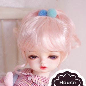 BJD Cute Pink Braids long curly hair Imitation Mohair Wig for  1/3 SD 1/4 msd 1/6 yosd 1/8 lati yellow doll wig