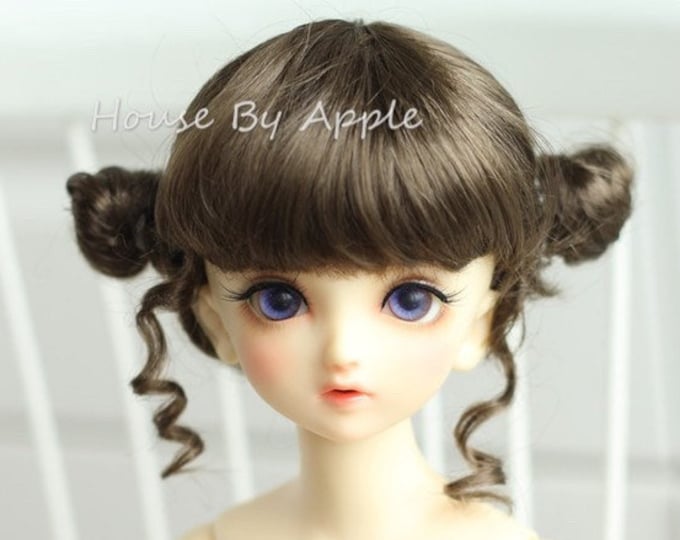 BJD Cute Dark Brown Double Bud head hair Imitation Mohair Wig for  1/3 SD 1/4 msd 1/6 yosd 1/8 lati yellow doll wig