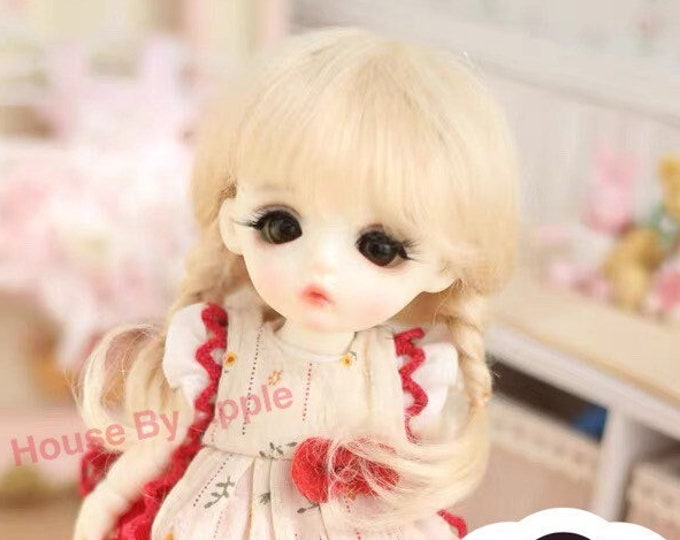 BJD Cute French Two Braids Plaits Hair Light Gold Mohair Wig for  1/3 SD 1/4 msd 1/6 YOSD 1/8 Lati Yellow 1/12 Lati White doll wig