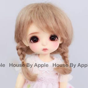 BJD Cute French Two Braids Plaits Hair Light Brown Mohair Wig for  1/3 SD 1/4 msd 1/6 YOSD 1/8 Lati Yellow 1/12 Lati White doll wig