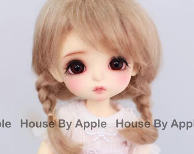 BJD Cute French Two Braids Plaits Hair Light Brown Mohair Wig for  1/3 SD 1/4 msd 1/6 YOSD 1/8 Lati Yellow 1/12 Lati White doll wig