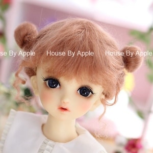 BJD Braut Süße Dunkelrosa Odango Haar Mohair Perücke für 1/3 SD 1/4 msd 1/6 yosd 1/8 lati gelbe Puppenperücke