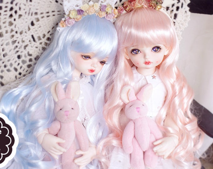 BJD Lovely Pink Aqua Blue Naturally Long Wavy hair hair imitation Mohair wig for  1/3 SD 1/4 msd 1/6 yosd 1/8 lati yellow doll wig