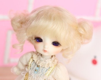 BJD Bridal Cute Light Gold Odango Hair Mohair Wig for  1/3 SD 1/4 msd 1/6 yosd 1/8 lati yellow 1/12 Lati White pukipuki BF Pocket doll wig