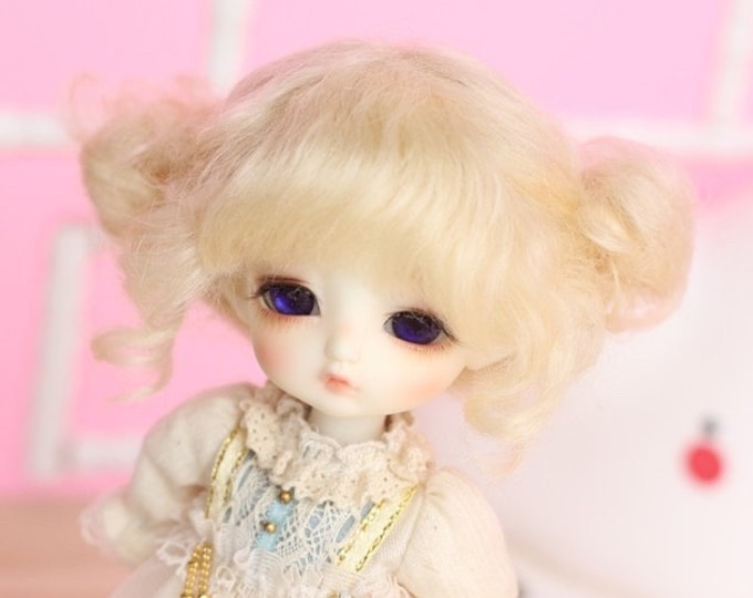BJD Bridal Cute Light Gold Odango Hair Mohair Wig for  1/3 SD 1/4 msd 1/6 yosd 1/8 lati yellow 1/12 Lati White pukipuki BF Pocket doll wig
