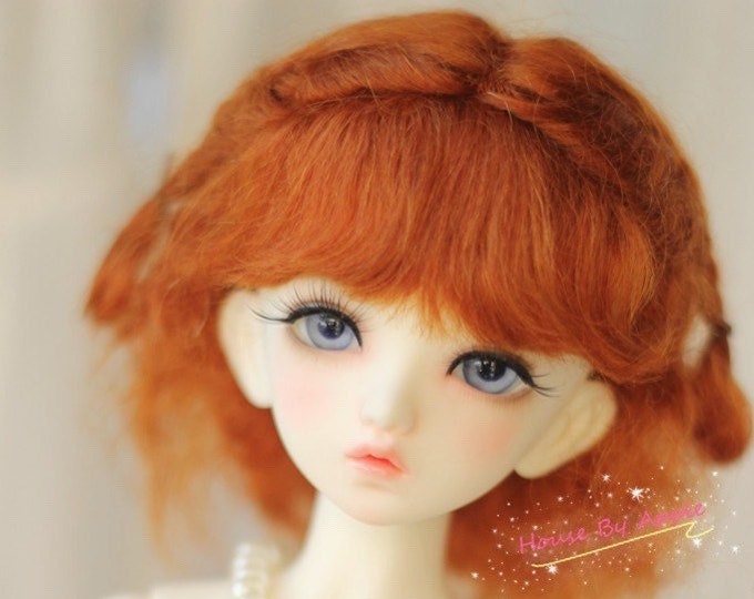 BJD Lovely Short Curly Double Braids Hair Carrot Mohair Wig for 1/3 SD 1/4 msd 1/6 YOSD 1/8 Lati Yellow doll wig
