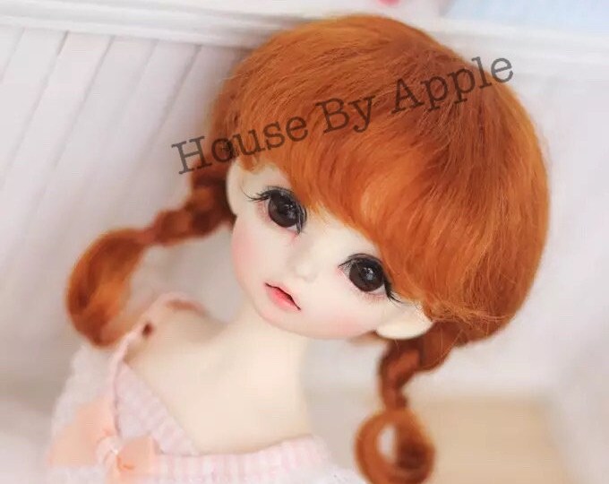 Bjd French Two Braids Plaits Hair Mohair Wig for 1/3 SD 1/4 msd 1/6 YOSD 1/8 Lati Yellow 1/12 Lati White pukipuki BF Pocket doll wig