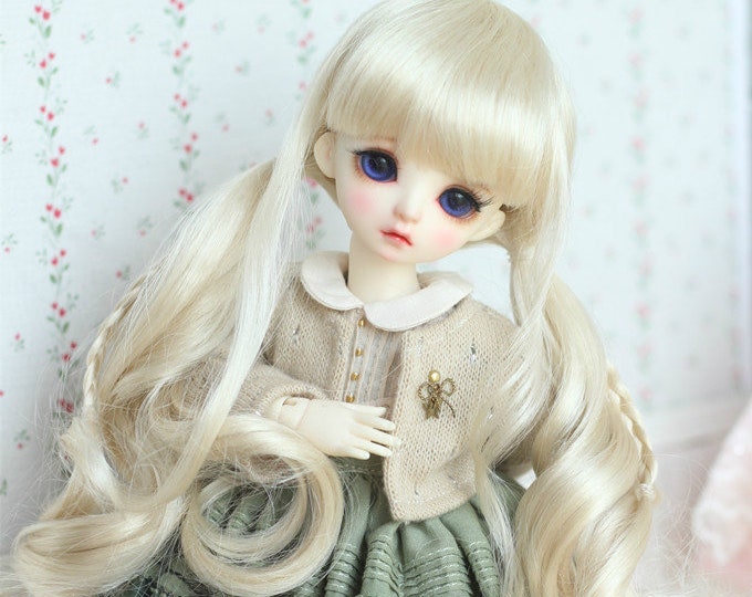 BJD Cute Light Gold long Pigtails hair Imitation Mohair Wig for  1/3 SD 1/4 msd 1/6 yosd imda3.0 1/8 lati yellow doll wig