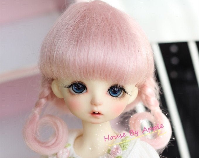 BJD Cute French Two Braids Plaits Hair Pink Mohair Wig for  1/3 SD 1/4 msd 1/6 YOSD 1/8 Lati Yellow 1/12 Lati White doll wig