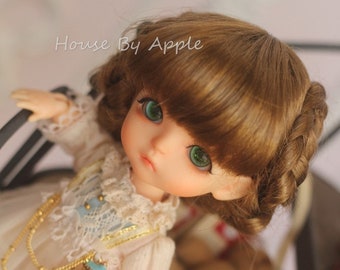 BJD Elegant Brown French Braided Updo Hairstyles Imitation Mohair Wig for  1/3 SD 1/4 msd 1/6 yosd 1/8 lati yellow 1/12 doll wig
