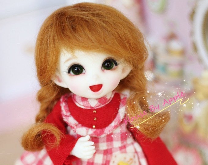 BJD Cute French Two Braids Plaits Hair Light Carrot Mohair Wig for  1/3 SD 1/4 msd 1/6 YOSD 1/8 Lati Yellow 1/12 Lati White doll wig