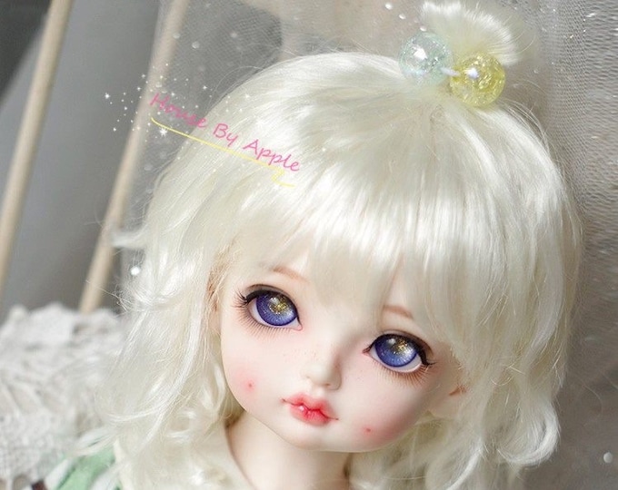 BJD Cute Cream White naturally curly hair imitation Mohair wig for  1/3 SD 1/4 msd 1/6 yosd 1/8 lati yellow wig