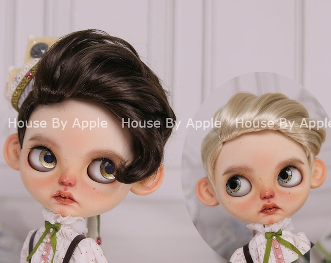 Blythe Doll Wig Short Hair Side Parting boy hairstyle Imitation Mohair Wig Doll Wig 9-10inch Pullip wig Boyish Boy Blythe Boy Qbaby Wig