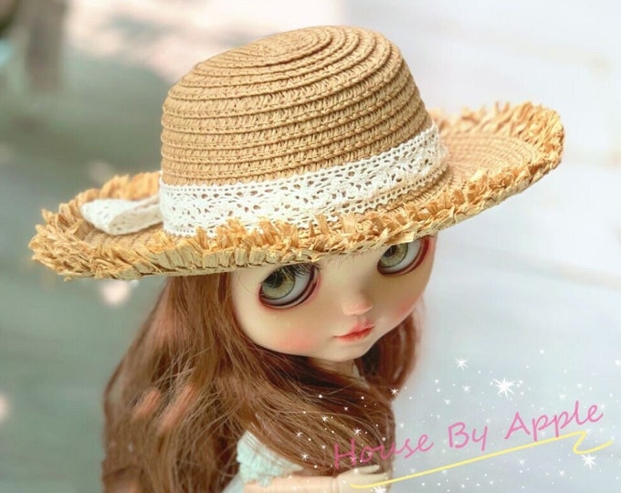 Lace Straw Hat for Blythe Pullip Salon Doll Vacation Style