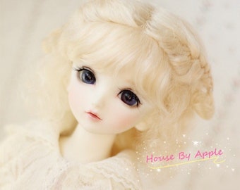 BJD Lovely Short Curly Double Braids Hair Light Gold Mohair Wig for 1/3 SD 1/4 msd 1/6 YOSD 1/8 Lati Yellow doll wig