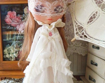 Classical Forest style white Long Lace Dress with Eye mask for Blythe Doll BD007