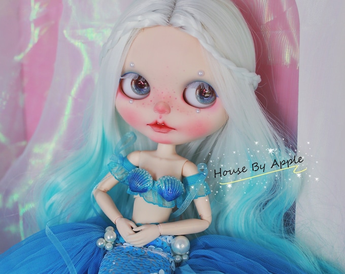 Blythe Doll Wig Long Blue Gradient Colour Wig Blue Mermaid Wig Doll Wig 9-10inch Pullip wig