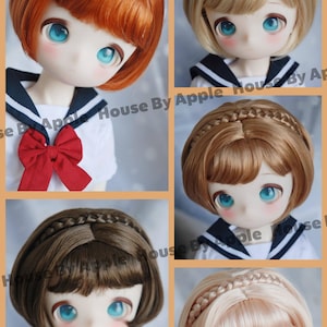 BJD Cute Bob with Braid Hair Imitation Mohair Wig for 1/3 SD 1/4 msd 1/6 yosd 1/8 lati yellow FL pukifee doll wig