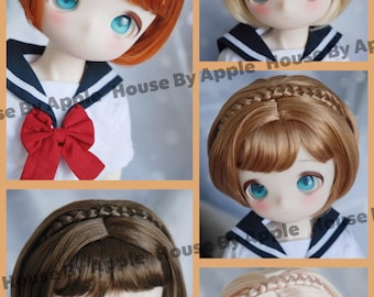 BJD Cute Bob with Braid Hair Imitation Mohair Wig for 1/3 SD 1/4 msd 1/6 yosd 1/8 lati yellow FL pukifee doll wig