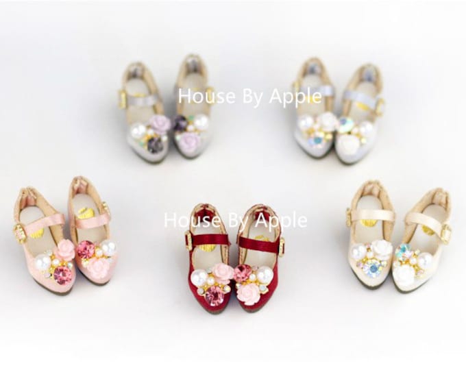 Silk Flower Bling Bling High heels Shoes doll shoes for Blythe/DAL/Pullip/AzoneS/momoko/Jerryberry/licca/Lati Yellow/OB24/OB11/Middie Blythe