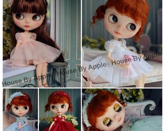 Stars in Your Dream Embroidery Flowers Lace Dress with Headdress for Blythe/Licca Doll