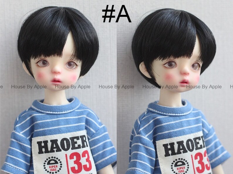 BJD Side Part Short Length With Bangs Boyish high temperature heat resistant fiber wig for 1/3 SD 1/4 msd 1/6 yosd doll wig image 2