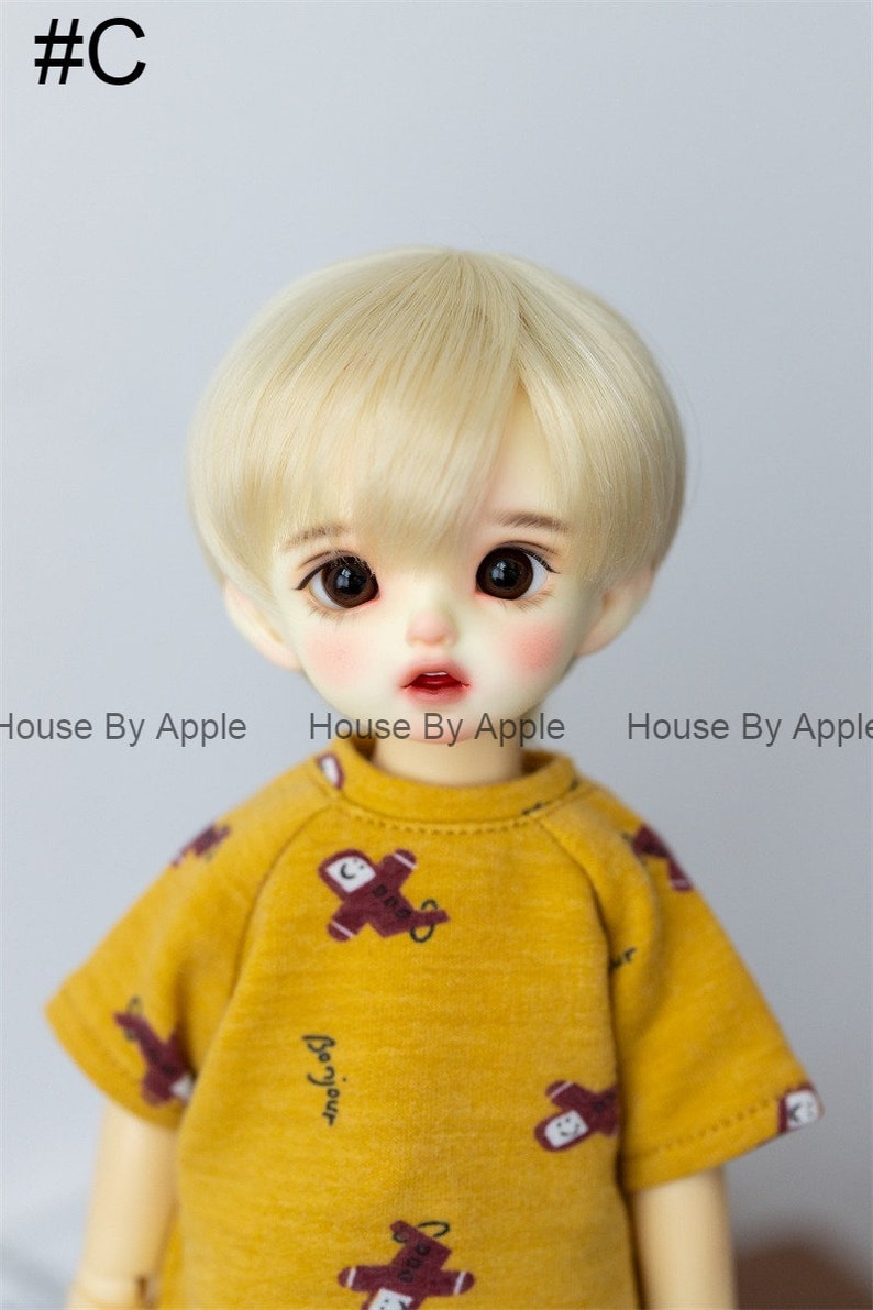BJD Side Part Short Length With Bangs Boyish high temperature heat resistant fiber wig for 1/3 SD 1/4 msd 1/6 yosd doll wig image 4