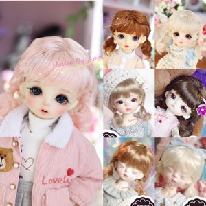 BJD Cute Double Fishtail Hair (7 Colour) Imitation Mohair Wig for  1/3 SD 1/4 msd 1/6 yosd 1/8 lati yellow FL pukifee doll wig