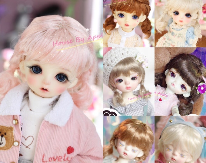 BJD Cute Double Fishtail Hair (7 Colour) Imitation Mohair Wig for  1/3 SD 1/4 msd 1/6 yosd 1/8 lati yellow FL pukifee doll wig