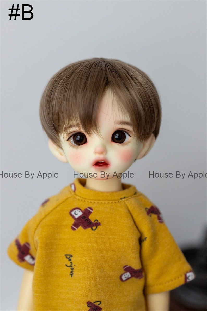BJD Side Part Short Length With Bangs Boyish high temperature heat resistant fiber wig for 1/3 SD 1/4 msd 1/6 yosd doll wig image 3