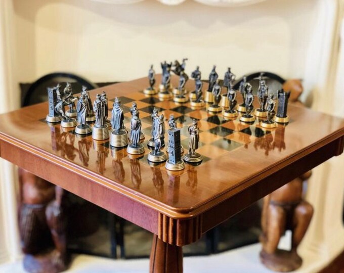 Featured listing image: Middle Age Chess Pieces of Tin with Gold and Silver