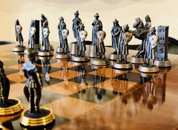 Chess Pieces Middle Age of Tin with Gold and Silver