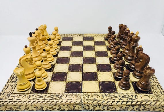 Soviet chess with decorated wooden board