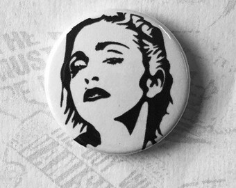 Madonna Silhouette, Pinback Button Badge, 1"/25mm, Geeky Badge, Badge Geeks, Novelty, Fun, Gift, Yarn Subscription, Black and White