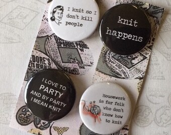 Knitting Pinback Button Badges, Fridge Magnets, Keyrings, 1"/25mm, Gift for Knitters, Badge, Fun, Gift