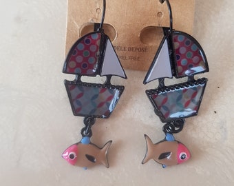 boucles d'oreilles LOL Bijoux bateau voilier poisson