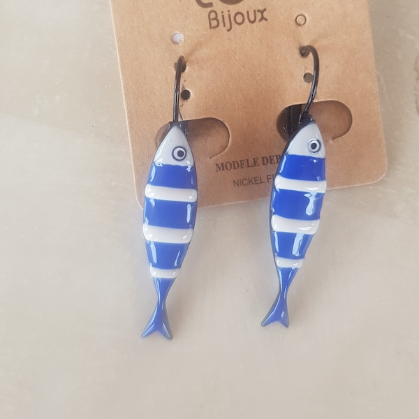 boucles d'oreilles LOL Bijoux poisson sardine marinière (différentes couleurs)