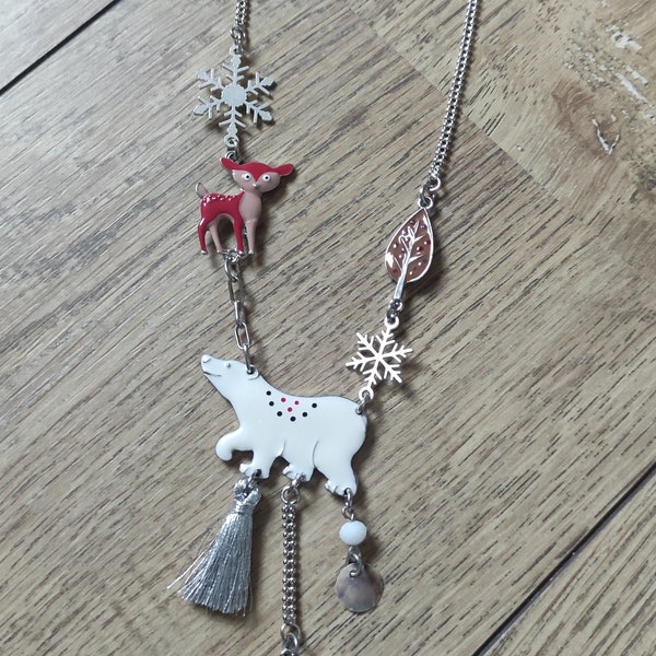 collier LOL Bijoux collection hiver / Noël ours blanc rennes