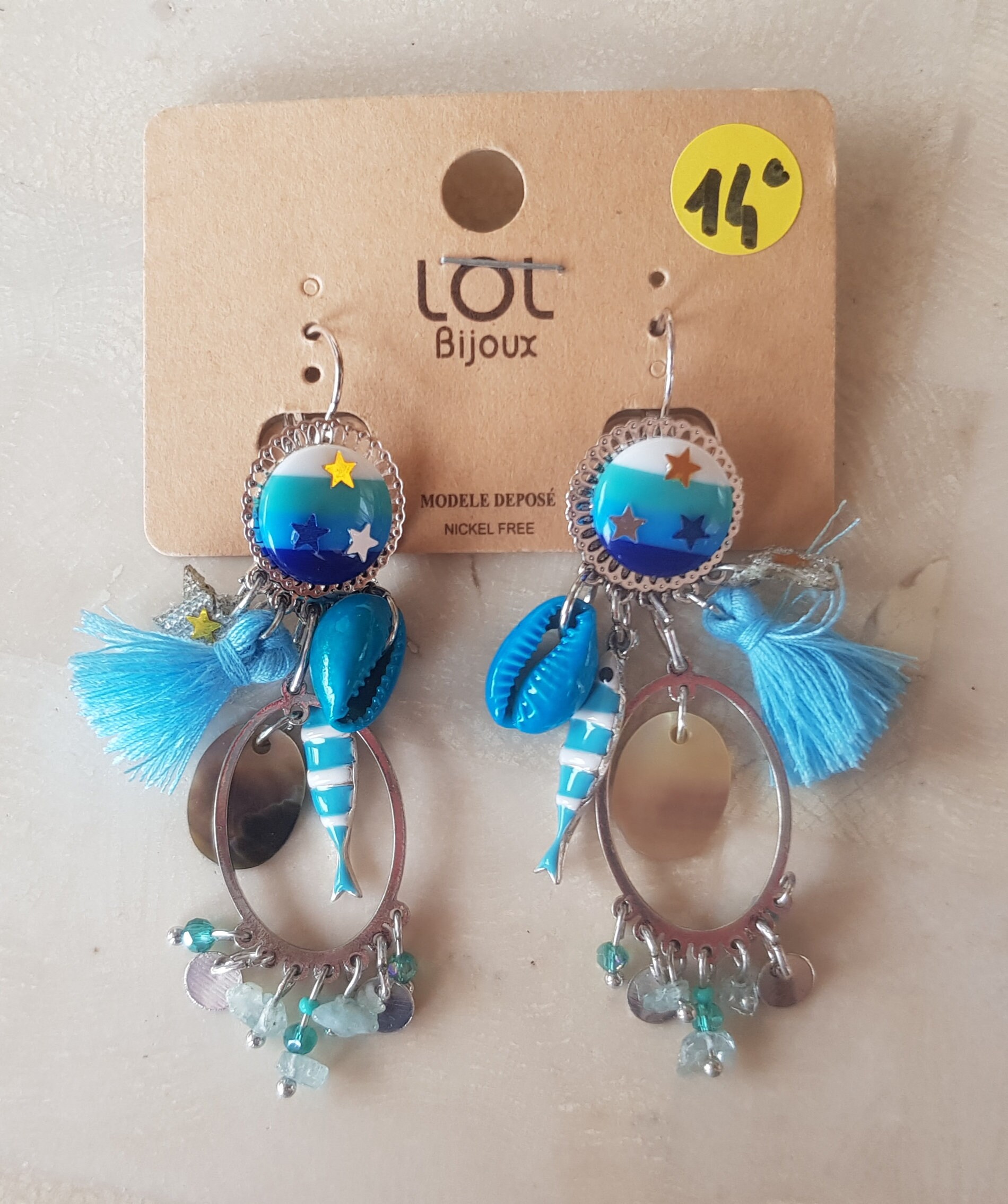 Boucles D'oreilles Lolilota Pendantes - Miyuki Bleu Et Email, Neuves Sous Emballage