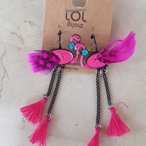 boucles d'oreilles flamant rose plume image 2